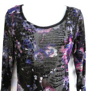 SiLK Lynn Ritchie Pullover Mesh Layer Artsy Top Crew Embossed Alligator M